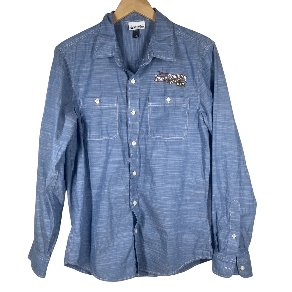 Disney Parks Grand Floridian Resort & Spa Blue Cotton Button Down Shirt Small